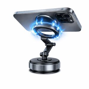 Mizi(2025 Upgraded Vacuum Magnetic Car Phone Holder for Mag Safe, [96+LBS Ultra Suction & 3200gf Strong Magnetic], 360° Adjustable Phone Mount for Car/Gym/Mirror/Shower, for iPhone & Android - Black