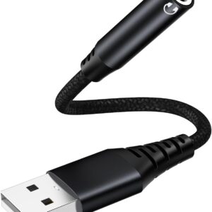 Mizi USB to 3.5mm Audio Jack Adapter, External Sound Card Converter Compatible with Headset, PC, Laptop, Mac, Desktops, Linux, PS4 and More Devices - Black