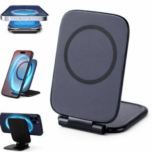 Mizi Ultra-Thin Foldable Magnetic Car Phone Mount, 270° Adjustable MagSafe Holder with Strong Dual Magnets, Anti-Shake Dashboard Mount for i Phone & Android, Laptop, Tablet & Gym Use - Black