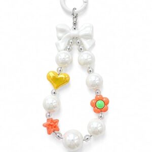 Mizi Beaded Phone Charm Wrist Strap with Tether Tab – White