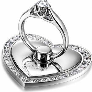 Mizi Bling Heart Phone Ring Holder – 360° Rotating Stand - Silver